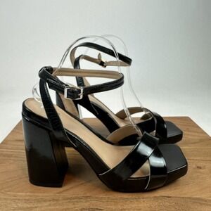 Womens Mia‎ Eloise Black Patent Platform Ankle Strap Block Heels Sandals Size 10